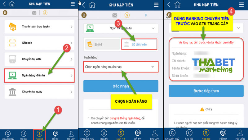 Nạp tiền THABET bằng ngân hàng